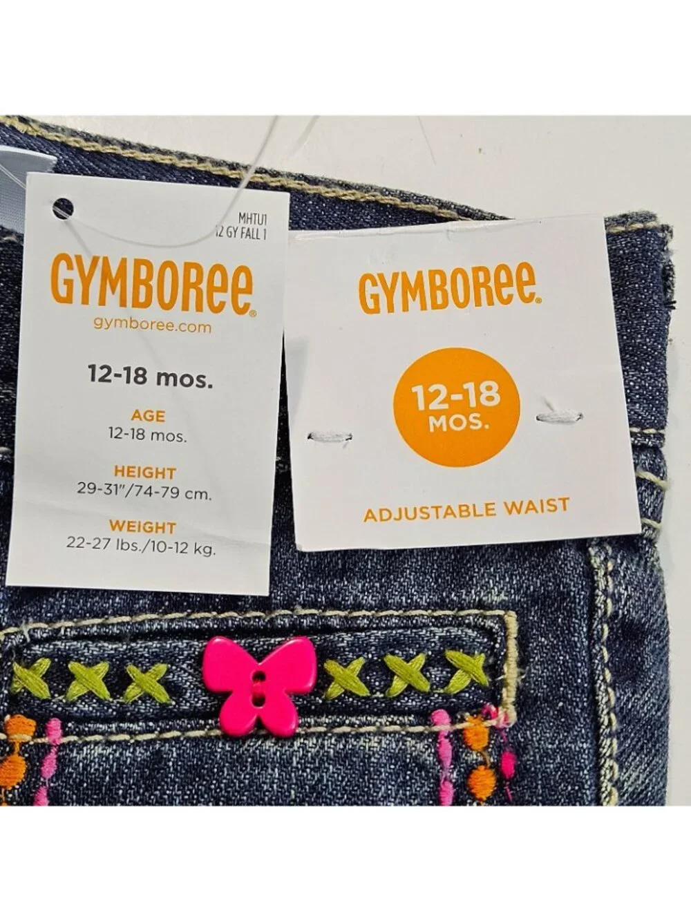 Gymboree Dark Wash Girls Denim Jeans Size 12-18 Months Adjustable Waist NWT